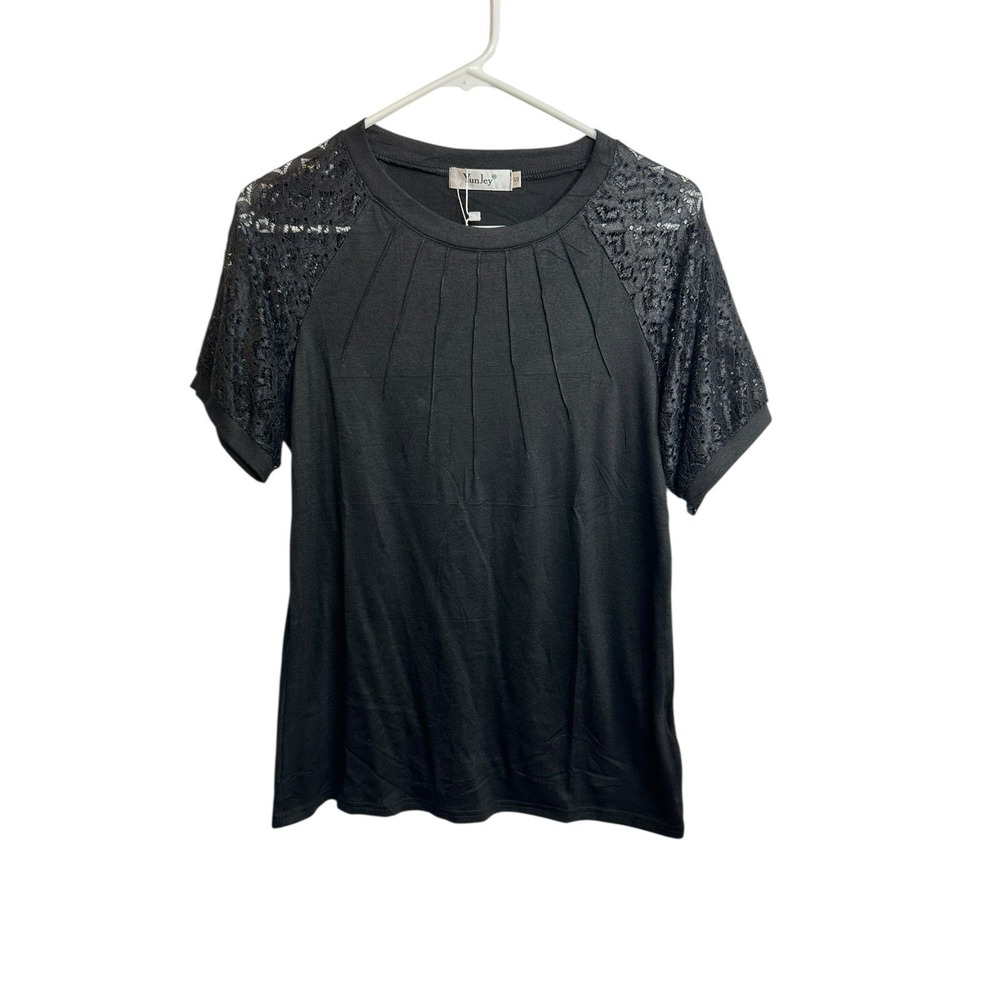 yunjey‎ womens short sleeve lace shoulder black shirt size small